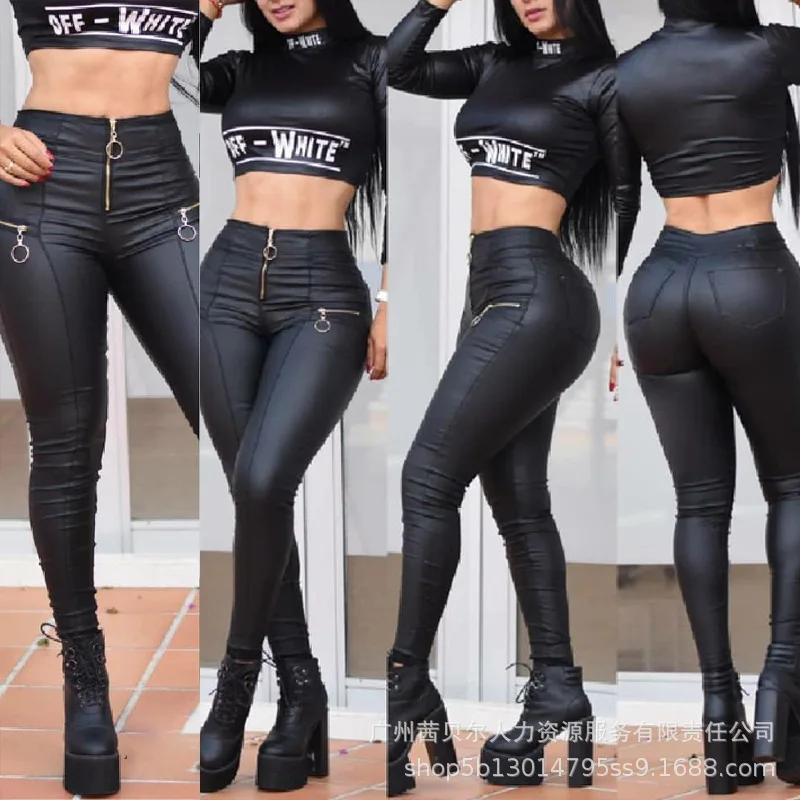 Description Picture 4 of itemPU Leather Pants Women Sexy Long Pants Slim Fit Zipper Trousers High Waist Pencil Pant Capris Casual 2023 Autumn Streetwear