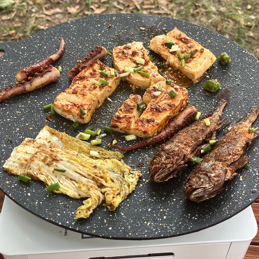 Description Picture 5 of itemBaking Tray Non-stick BBQ Grill Pan Induction Cooker Round Anti Scald Pan Handle Pan Storage Bag for Camping Household Tools