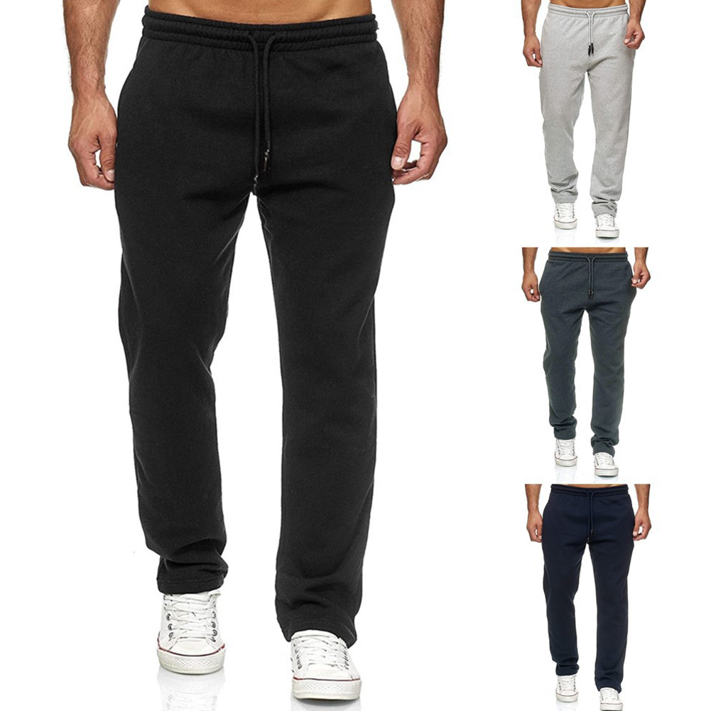 Buydo.com: Men Drawstring Trousers Solid Color Gym Pants Thick Warm ...