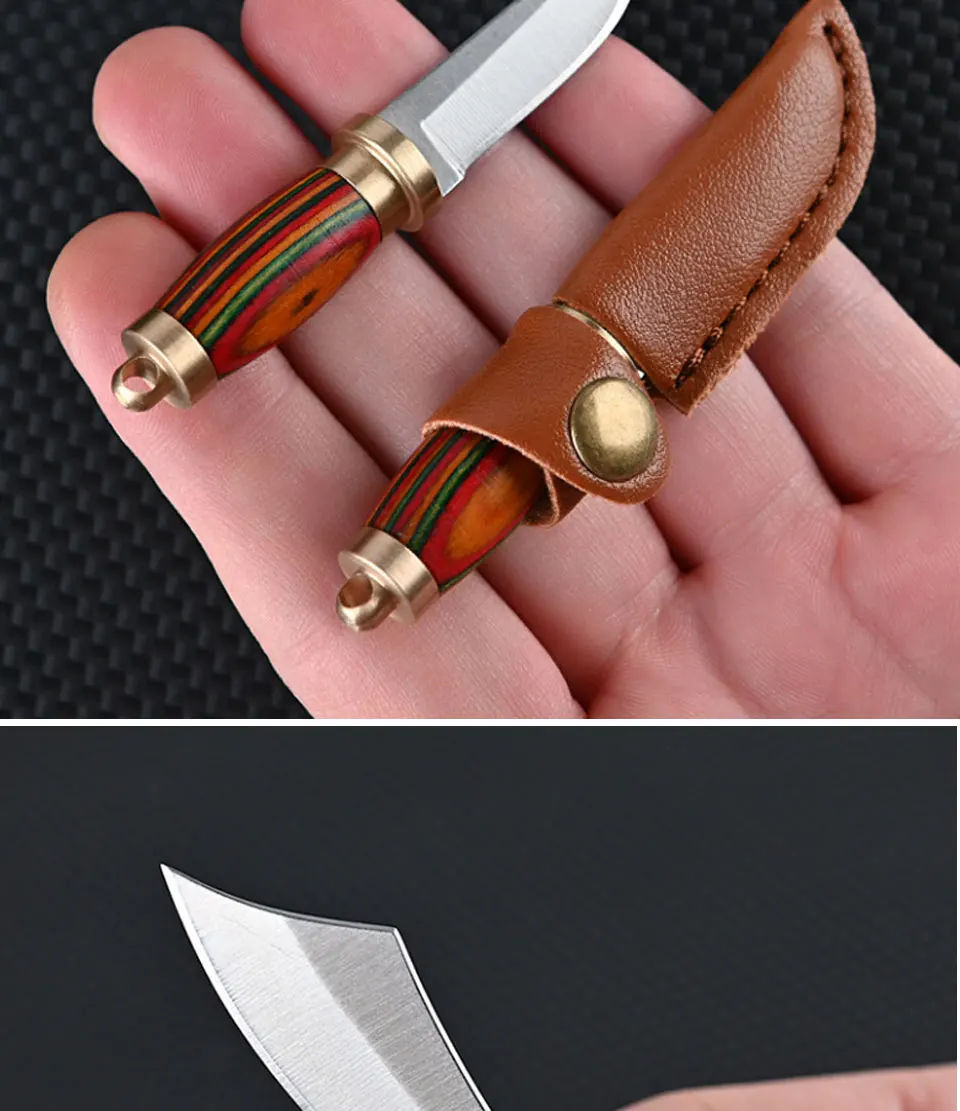 Description Picture 4 of itemNew Straight Knife Outdoor Camping Hunting Self Defence Survival Brass Knife High Hardness Military EDC Tool Sharpeners Pocket