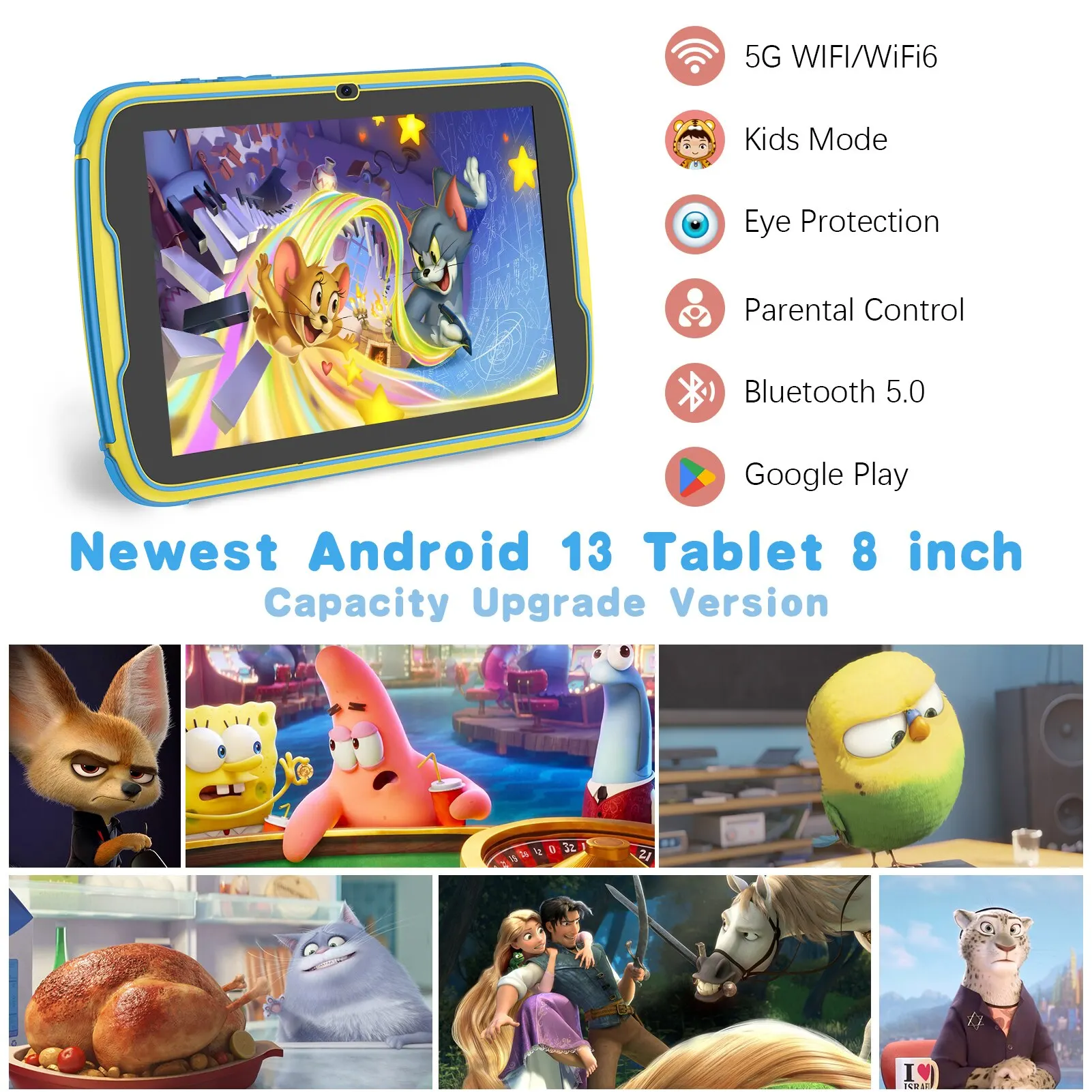 PRITOM Kids Tablet 8 Inch with Android 13 OS, 8GB RAM(4+4 Expand) and 64GB ROM,1280*800 IPS, 5000mAh Battery, Parental Control