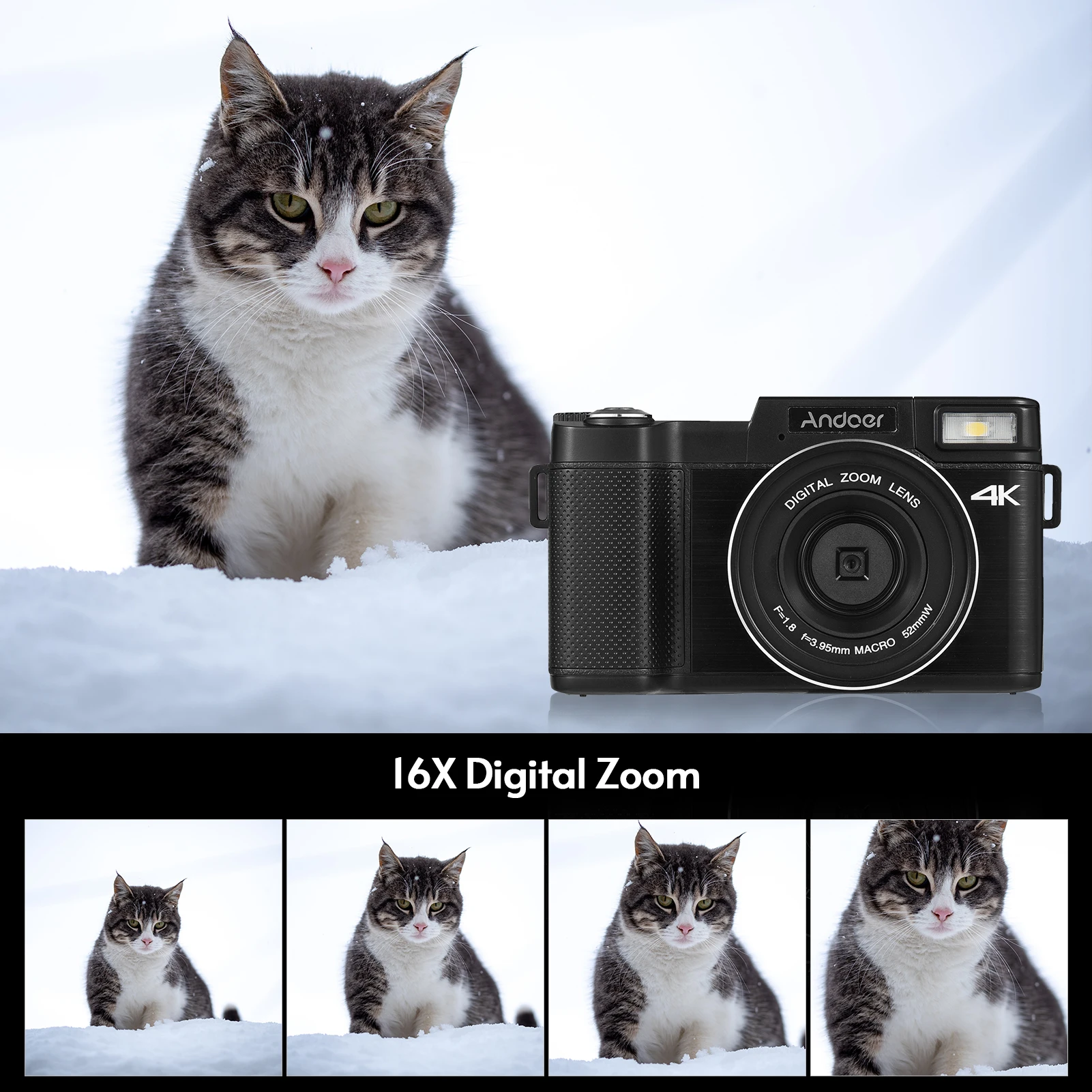 Description Picture 5 of itemAndoer Digital Camera 3.0 Inch TFT Rotatable Screen 48MP 4K 16X Zoom Anti-shaking Birthday Christmas Gifts for Kids Boys Girls