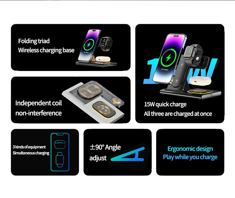 2023 HAAYOT 3 in 1 Wireless Chargers For iPhone 14 13 12 Series Fast Charging Dock Station For Apple Watch 8/7/6 Airpods Samsung