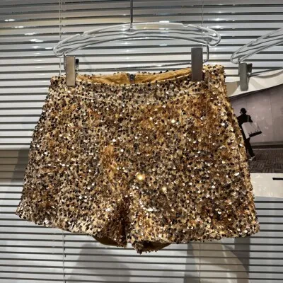 Description Picture 3 of item6 Colors 2023 New Shiny Sequined Hip Shorts Women High Waist Slim-Fit Sequins Black Bodycon Skirt Hot Girl Party Club Shorts