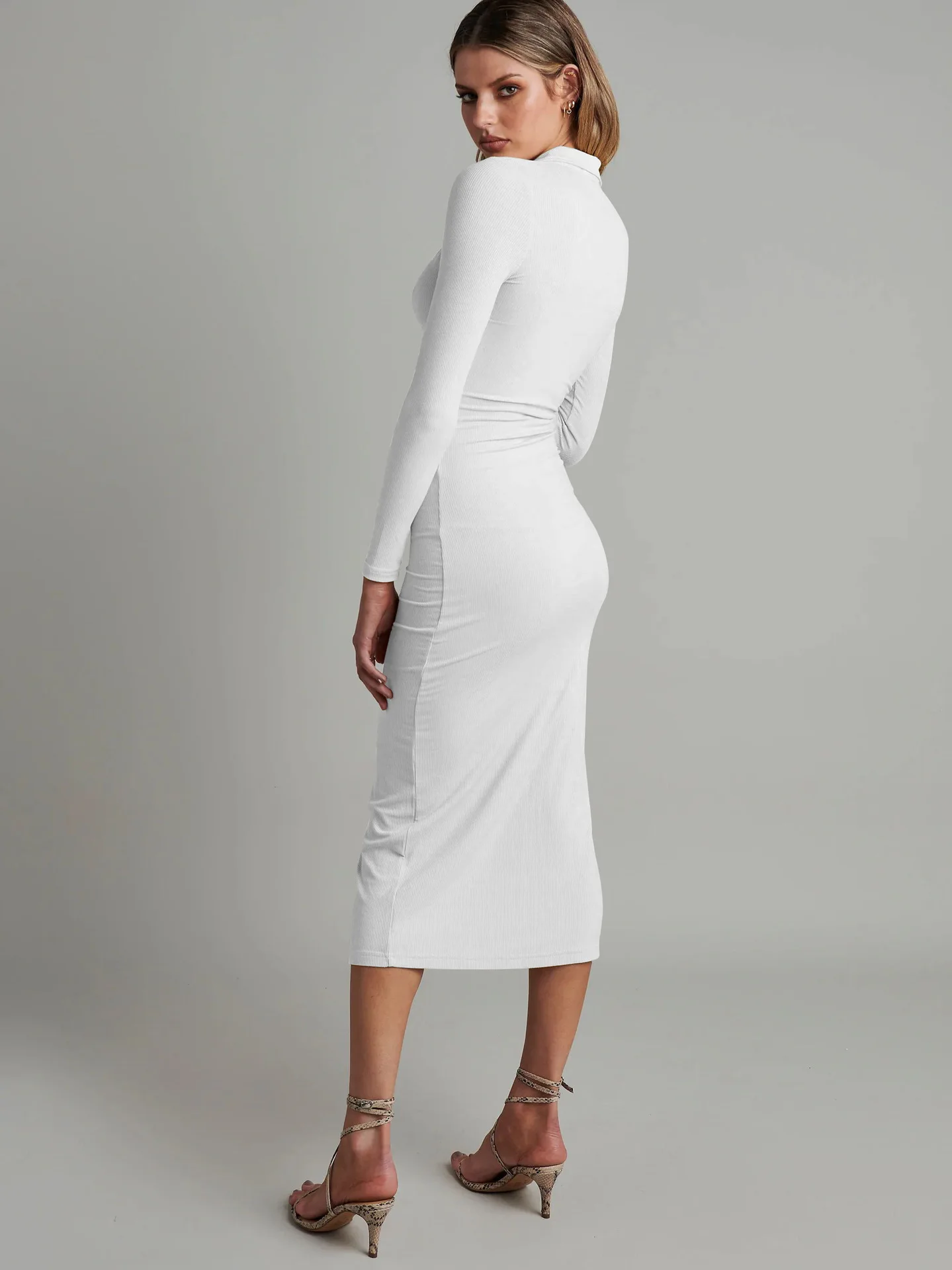 Description Picture 5 of itemPolo Neck Knitted MidI Dress Autumn Knitted Cardigan Dress Autumn and Winter Elegant Women's ClothingWinter One-piece Dress