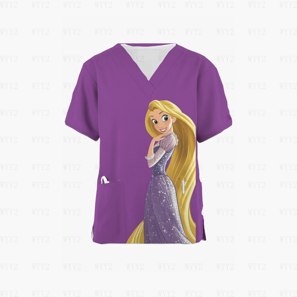 Description Picture 5 of item2023 V Neck Scrub Princess Tops Cartoon 3D Nurse Uniform Medical Uniform Ladies Print Cut Pet Shop Work Uniform Shirt