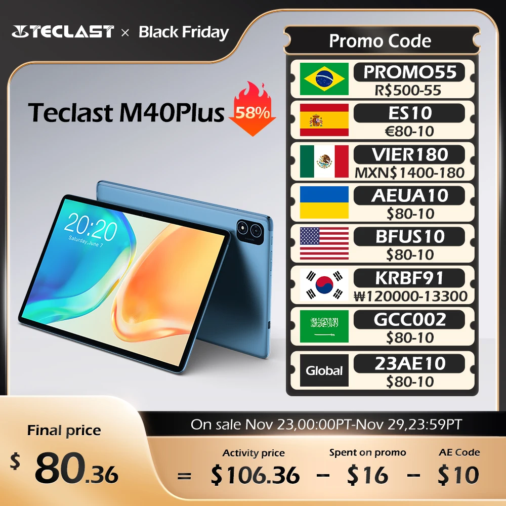 Teclast M40 Plus 10.1 inch Tablet Android 12 1920x1200 8GB RAM 128GB ROM MT8183 8 cores GPS Type-C Metal body 7000mAh GPS