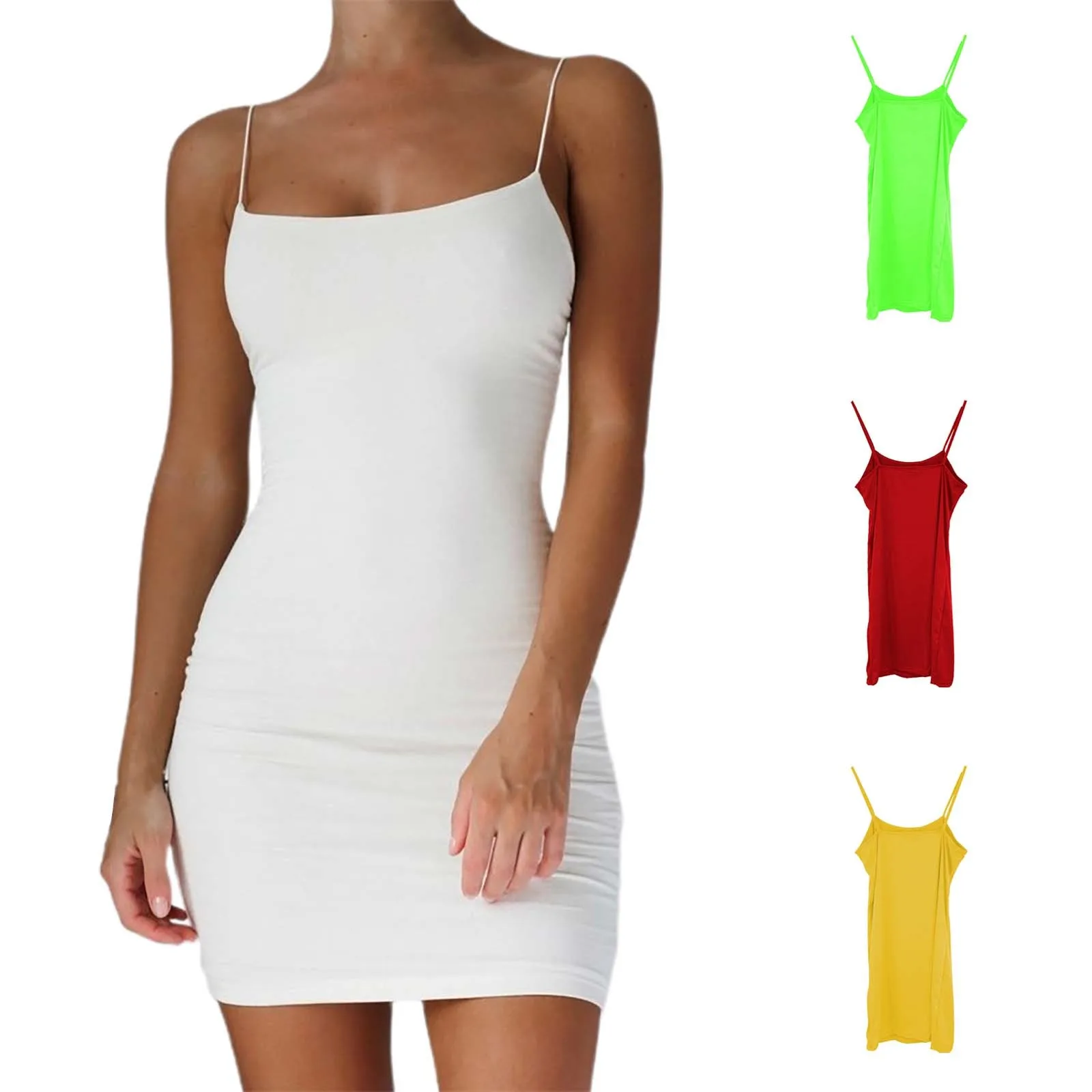 Description Picture 2 of itemSolid Summer Slim Fit Strap Short Dress Off Shoulder Sexy Stretch Dress Summer Midi Dresses for Women