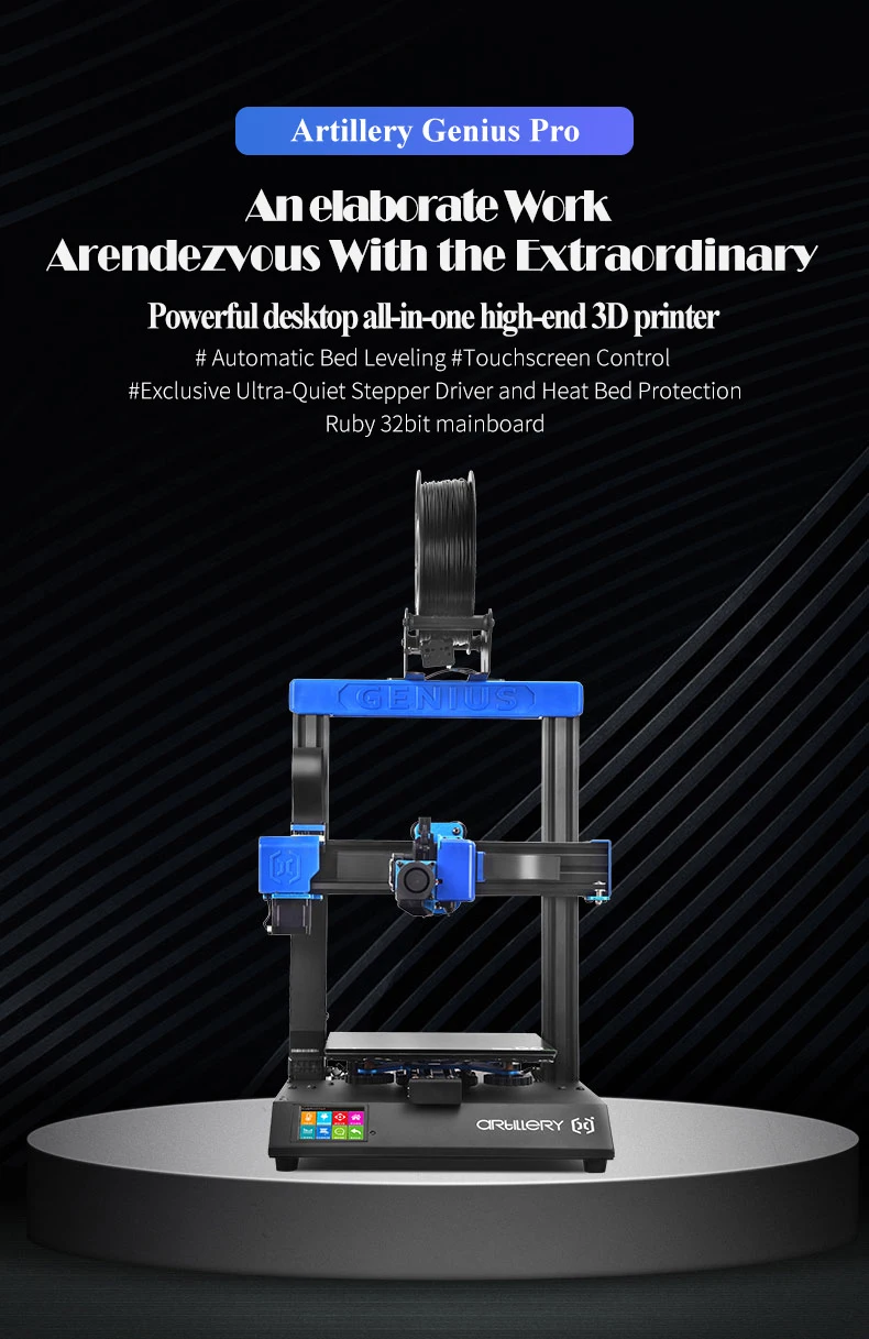Artillery® Genius Pro 3d Printer Self-leveling 8.66*8.66*9.84 Inch Build Volume 0.1-0.35mm Resolution Ultra-quiet Stepper Motor
