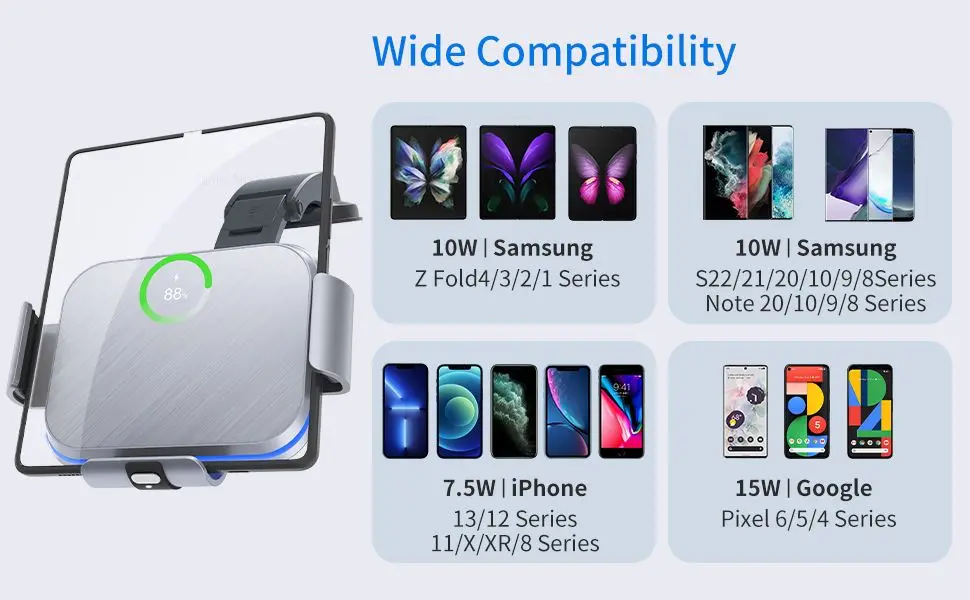 Description Picture 3 of item15W Car Wireless Charger Stand Holder Dual Coil Foldable Phone Car Fast Charging Station For Samsung Galaxy Z Fold 4 3 2 iPhone