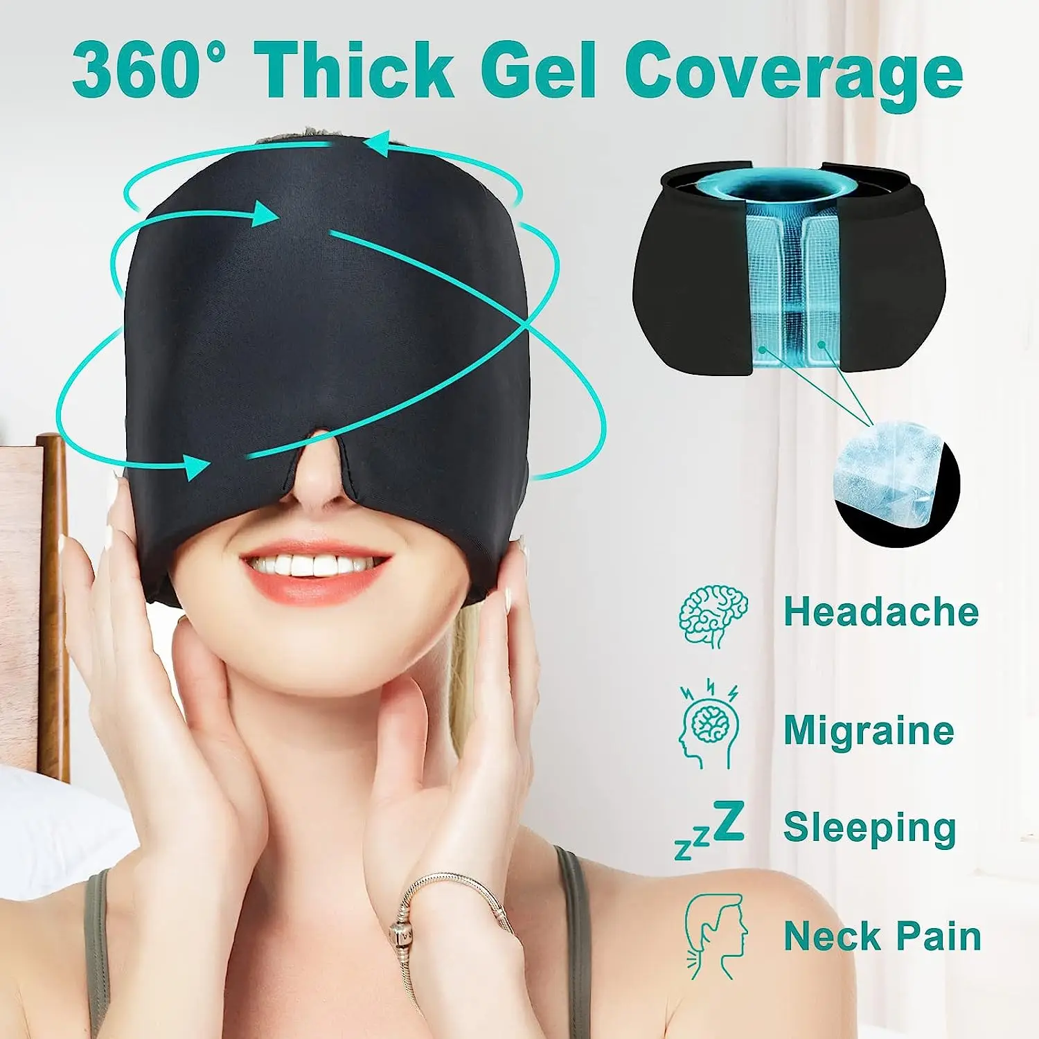 Description Picture 3 of itemMigraine Relief Hat headache hat Gel Hot Cold Therapy Ice Cap For Relieve Pain Ice Hat Eye Mask Stress Pressure Pain Relief