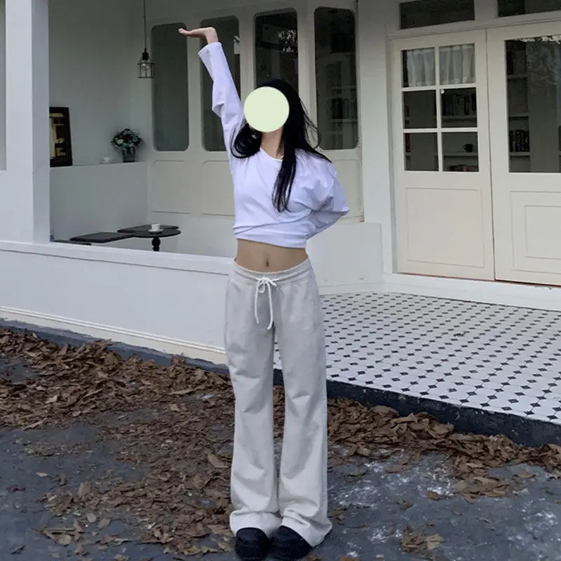 Description Picture 4 of itemHOUZHOU Vintage Y2K Low Rise Gray Sweatpants Women Gyaru Flare Sports Pants Female Retro 90s Streetwear Casual Basic Trousers