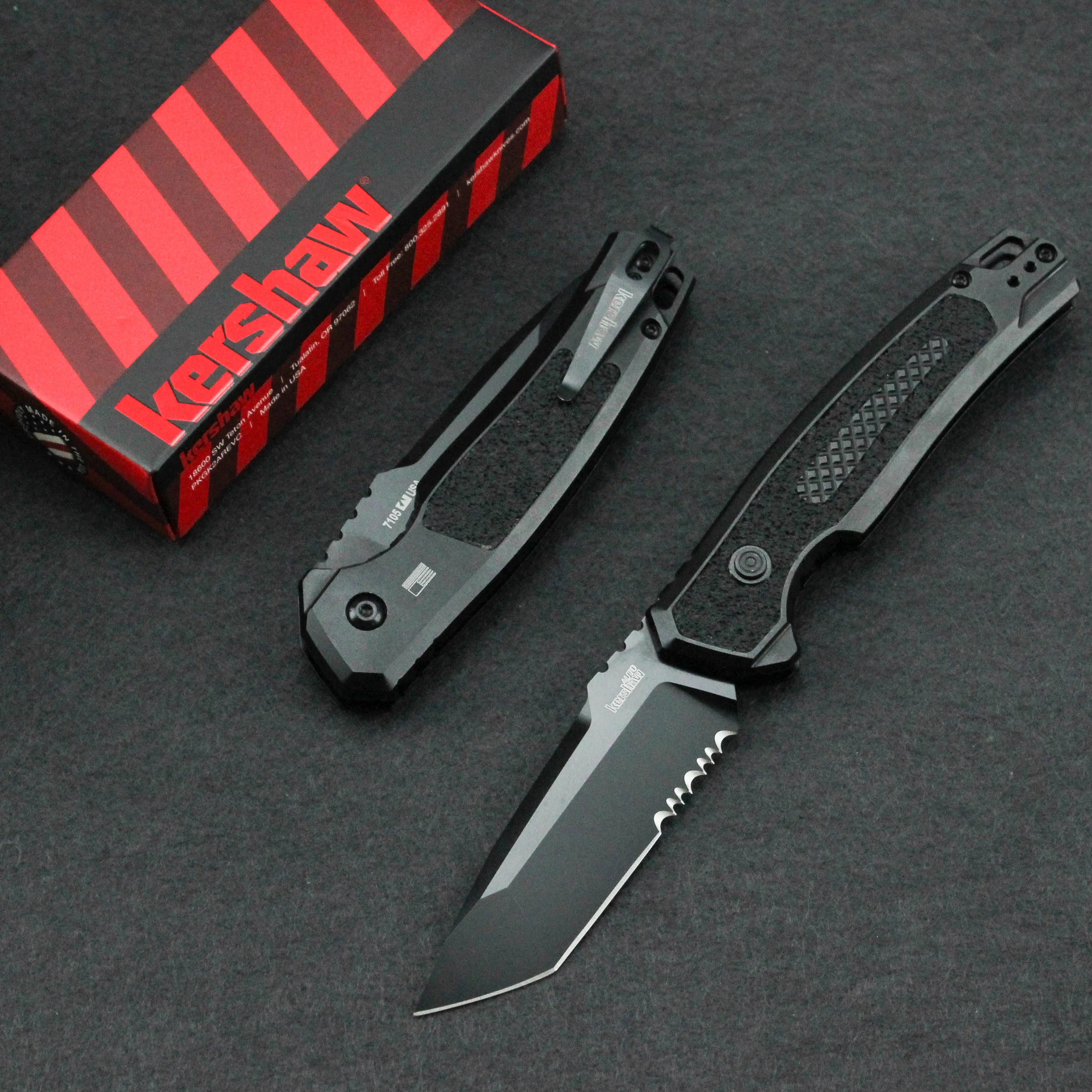 Description Picture 3 of itemKershaw 7105 Folding Knife Half tooth CPM154 Blade Black Handle Pocket Folding Knives Tactical Tool