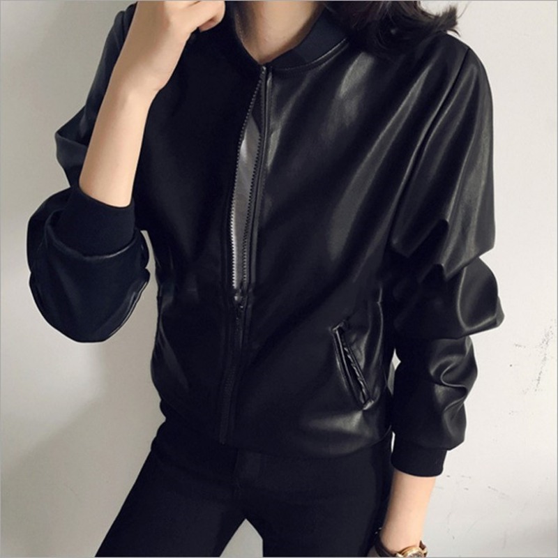 Description Picture 3 of itemWomen's PU Leather Zipper Slim Moto Biker Jacket Fashion Windproof Thermal Coat
