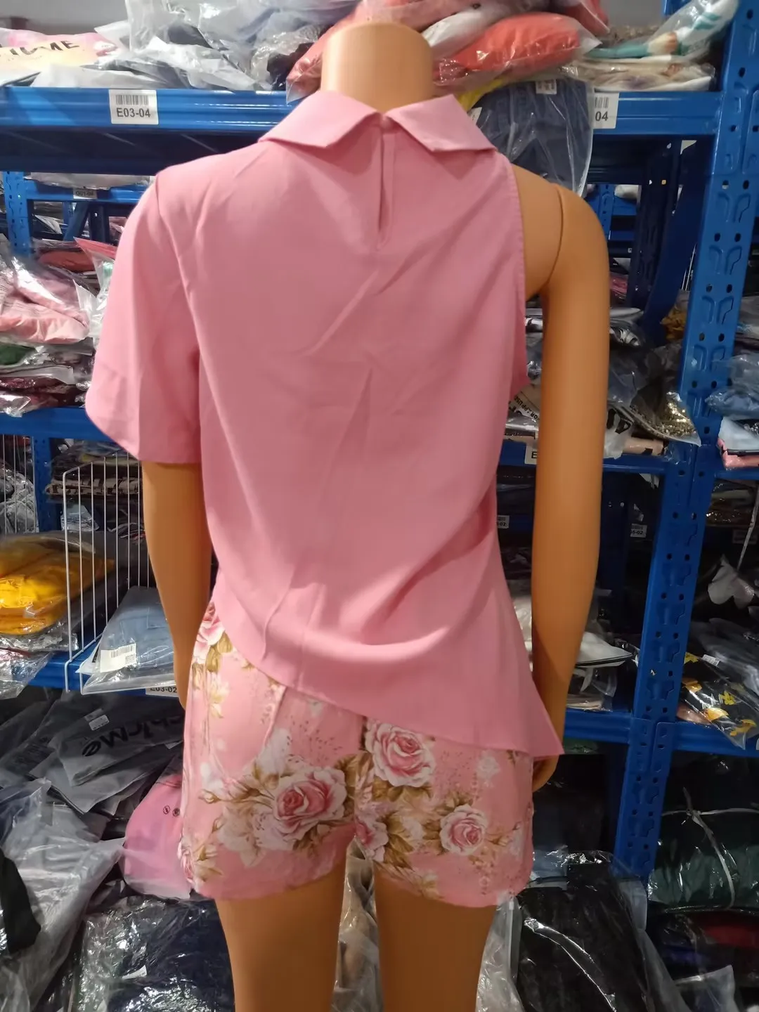 Description Picture 4 of itemTwo Piece Sets Women Outifits Summer Fashion Asymmetrical Hem Turn-Down Collar Short Sleeve Top & Floral Print Pocket Shorts Set