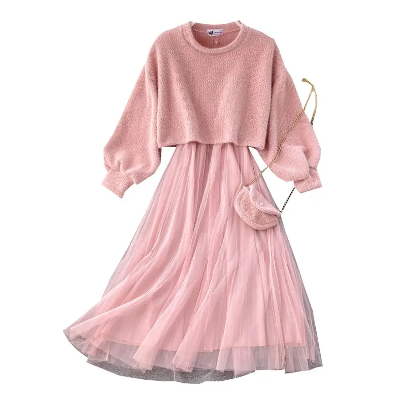 Description Picture 6 of itemWomen Dress Autumn Pullover Long Y2k Harajuku Casual with Lace Decoration Knitted Warm Long Sleeve Elegant Chiffon Dress Bodycon