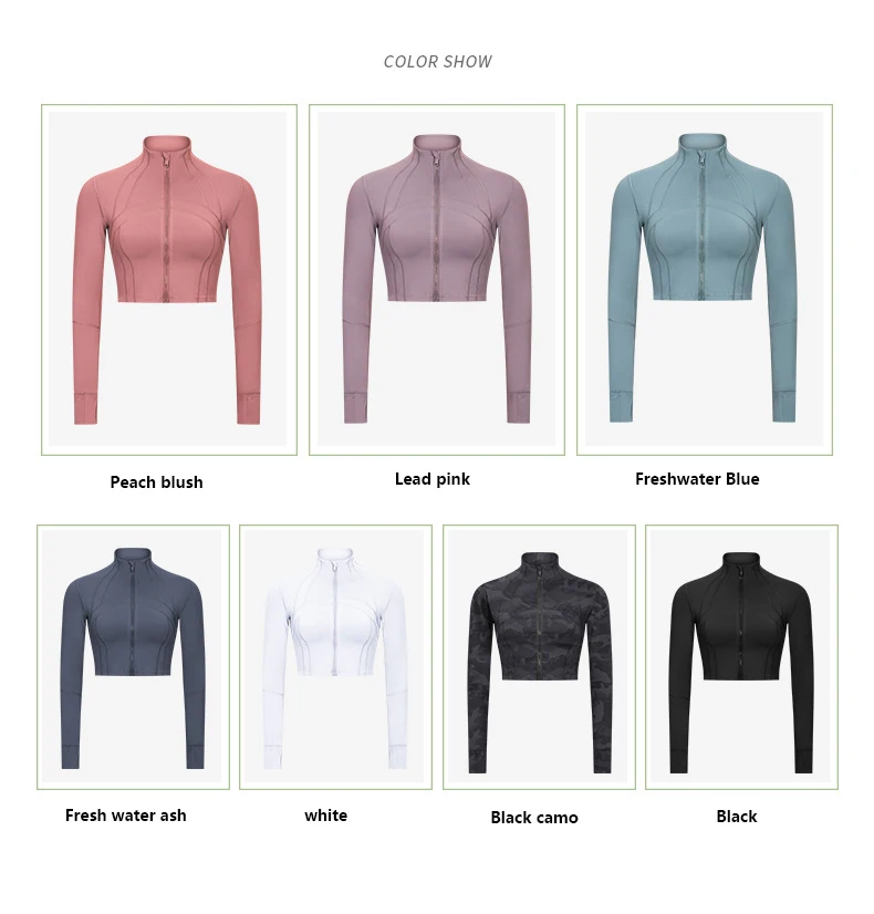 Description Picture 3 of itemZenYoga Women Short Yoga Jacket Stand Collar Windproof Quick Dry Jackets Long Sleeve Zip Gym Jersey Free Shipping