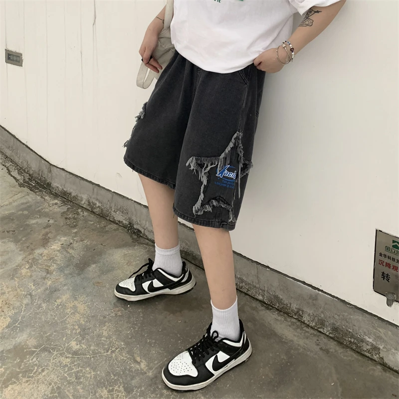 Description Picture 5 of itemHigh Street Womens Denim Shorts Summer Loose Appliques Five-pointed Star Y2K Jean Shorts Womens Streetwear