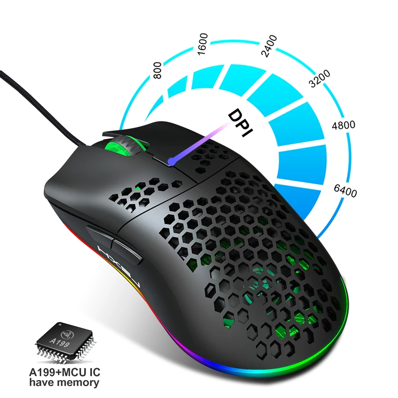 Description Picture 5 of itemHighend Lightweight USB Wired Gaming Mouse RGB Mice 6400 DPI Honeycomb Hollow For Computer Laptop White Black Macro Programming