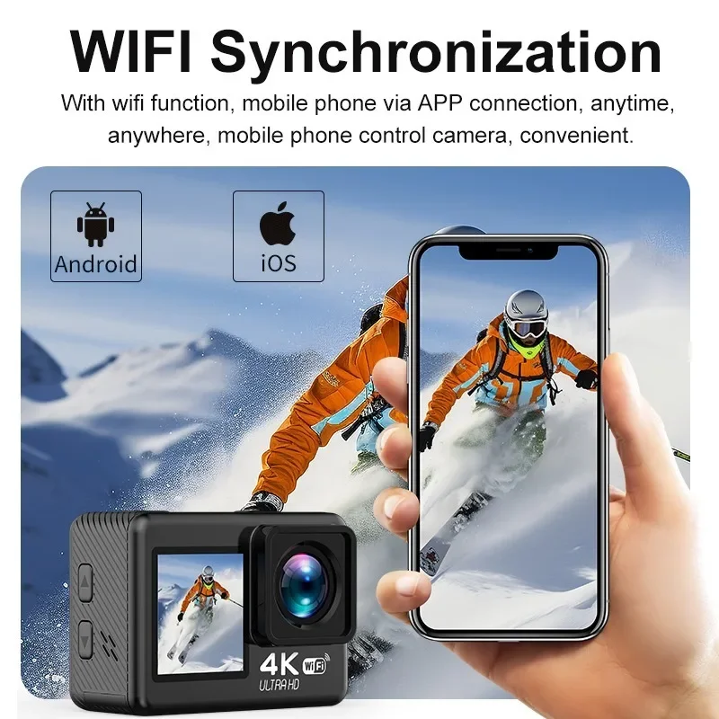 WIFI Digital Cameras 4K Ultra-Clear VideoHD DV Dual Screen Video Camera Digital Recording Waterproof Anti-Shake Action Camera