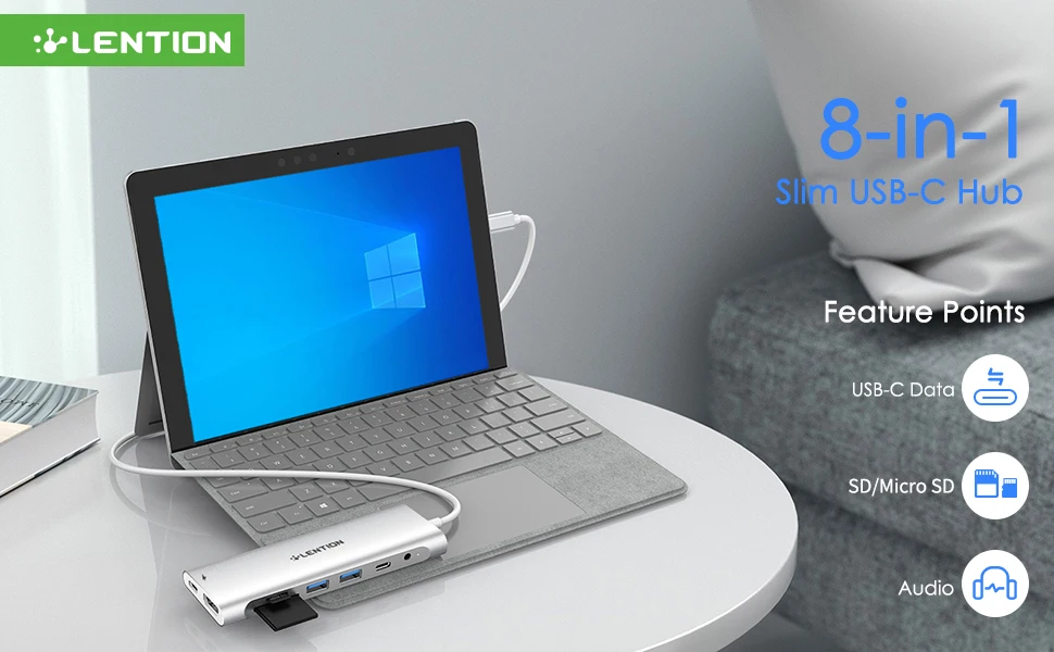 Lention 1M Cable USB C Hub with 4K HDMI 2 USB 3.0 Card Reader Aux Type C Data/Charging Apply MacBook Pro Stable Driver Adapter