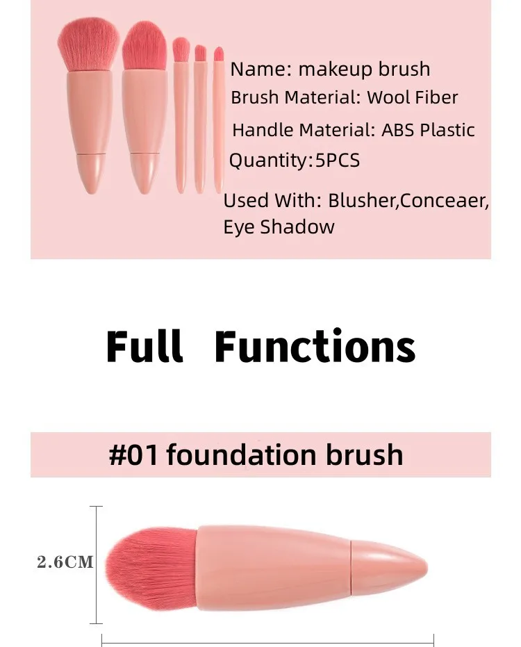 Description Picture 5 of item5PCS Soft Fluffy Mirror Makeup Brushes Set for Cosmetics Foundation Blush Powder Eyeshadow Blending Makeup Brush Beauty Tool