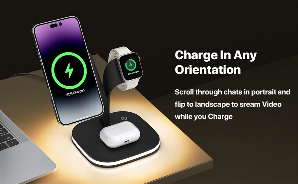100% Magnetic Wireless Charger Stand For iPhone 15 14 13 12 Pro Max Apple Watch 8 7 Airpods Induction Fast Charging Dock Station