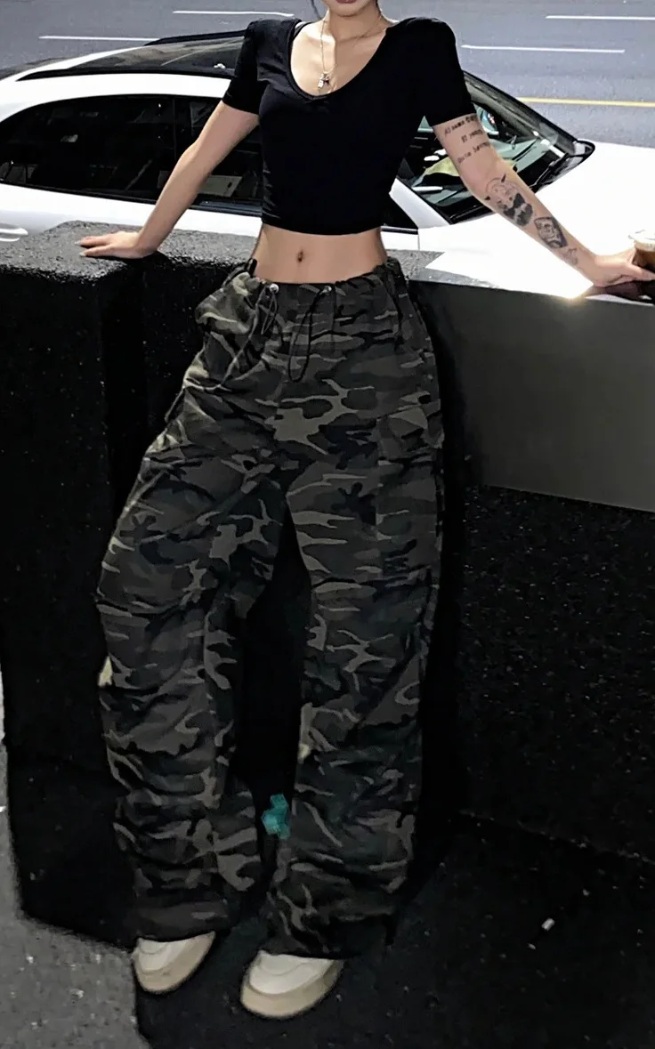 Description Picture 5 of itemDeeptown Y2k Camouflage Cargo Jeans Women Coquette Grunge Streetwear Baggy Parachute Pants Gyaru Trashy 2000s Vintage Trousers