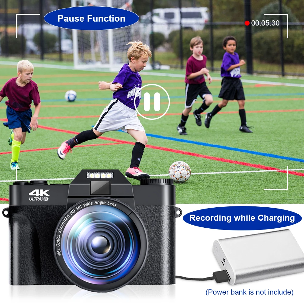 Description Picture 4 of itemClassic 4K HD Digital Camera Vlogging Camera with 3.0 inch 180° Flip Screen WiFi Digital Camcorder YouTube with Wide-Angle Lens