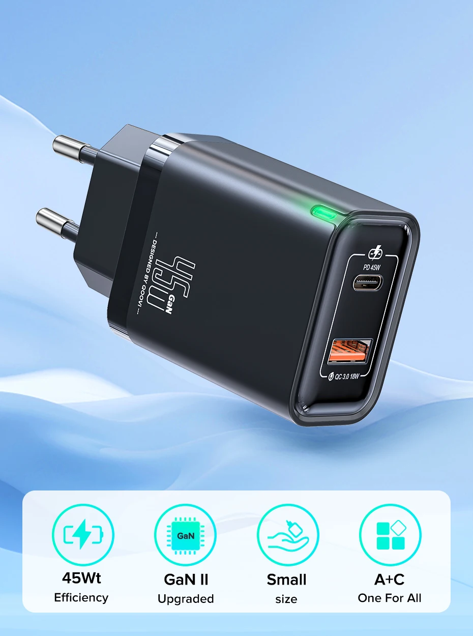 Description Picture 2 of itemQOOVI GaN 45W USB Charger Fast Charging USB Type C Wall Charger PD QC3.0 Quick Charge For iPhone Samsung S23 S21 Laptop Tablet