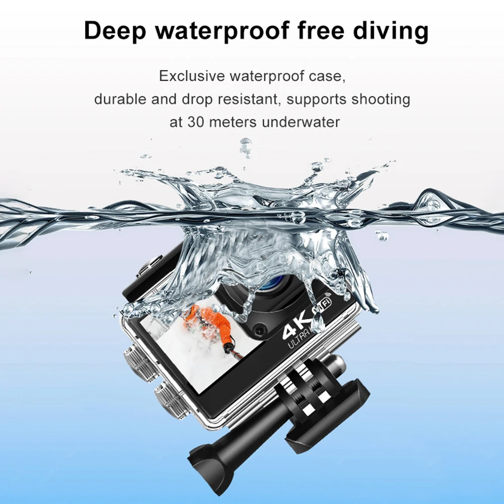 WIFI Motion Camera Waterproof 4K 60FPS Digital Video Camera EIS 16MP Dual IPS Screen for Diving Motorcycle Rides