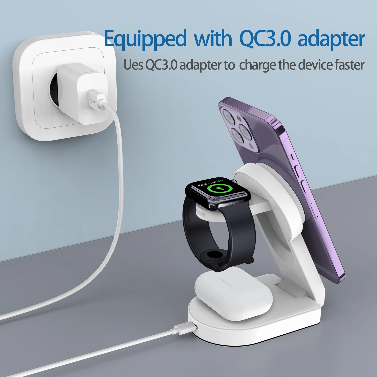 2023 New 15W Three in One Magnetic Wireless Charging Stand Foldable Fast Charging Station for iPhone 15 14 13 12 Pro Max Apple