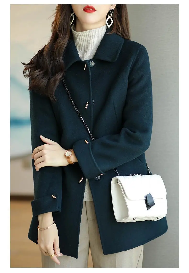 Description Picture 6 of itemWoolen Coat Slim Fashion Office Lady Square Collar Single Breasted Winter Coats for Women 2023 Wide-waisted Pocket Black Coat