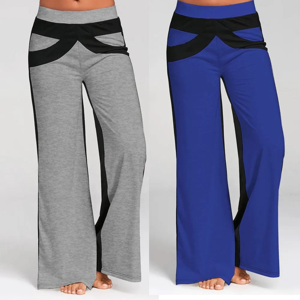 Description Picture 4 of itemNew Women'S Color Matching Mid Waist Patchwork Flared Pants, Women'S Long Loose Floor Sweeping Wide Leg Yoga Pants