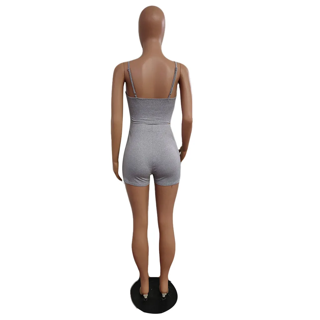 Description Picture 4 of itemHLJ Sexy Bodycon Shorts Sets Women Strap Sleeveless Crop Top + Shorts Two Piece Tracksuits Female Solid Sporty 2pcs Outfits 2023