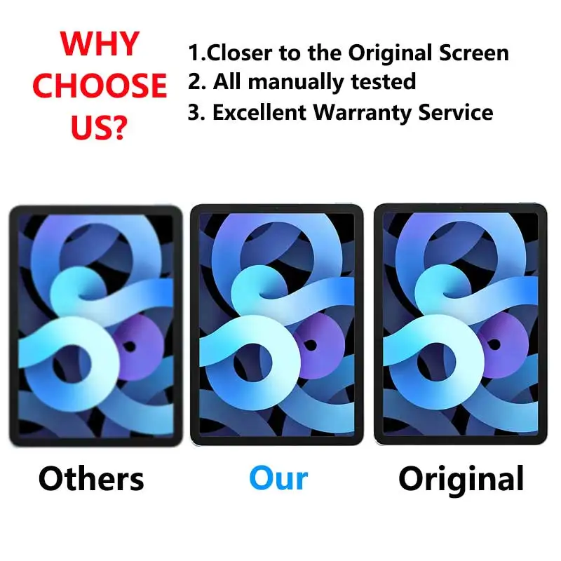 Description Picture 4 of itemOriginal LCD For Apple iPad Air 1 2 3 4 2019 2020 A2324 A1474 A1566 A2123 A2072 Touch Screen Digitizer Glass Assembly Replace