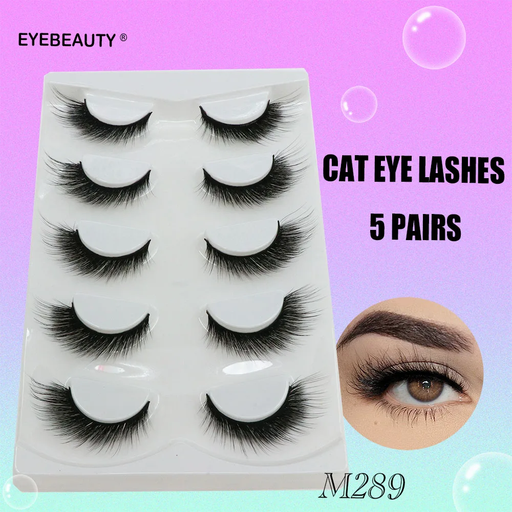 Description Picture 3 of item5 Pairs Fake Eyelashes Cat Eye Natural Tapered Half Lashes Fox Eye Winged Cat Eye Mink Lashes Extension Makeup Faux Cils