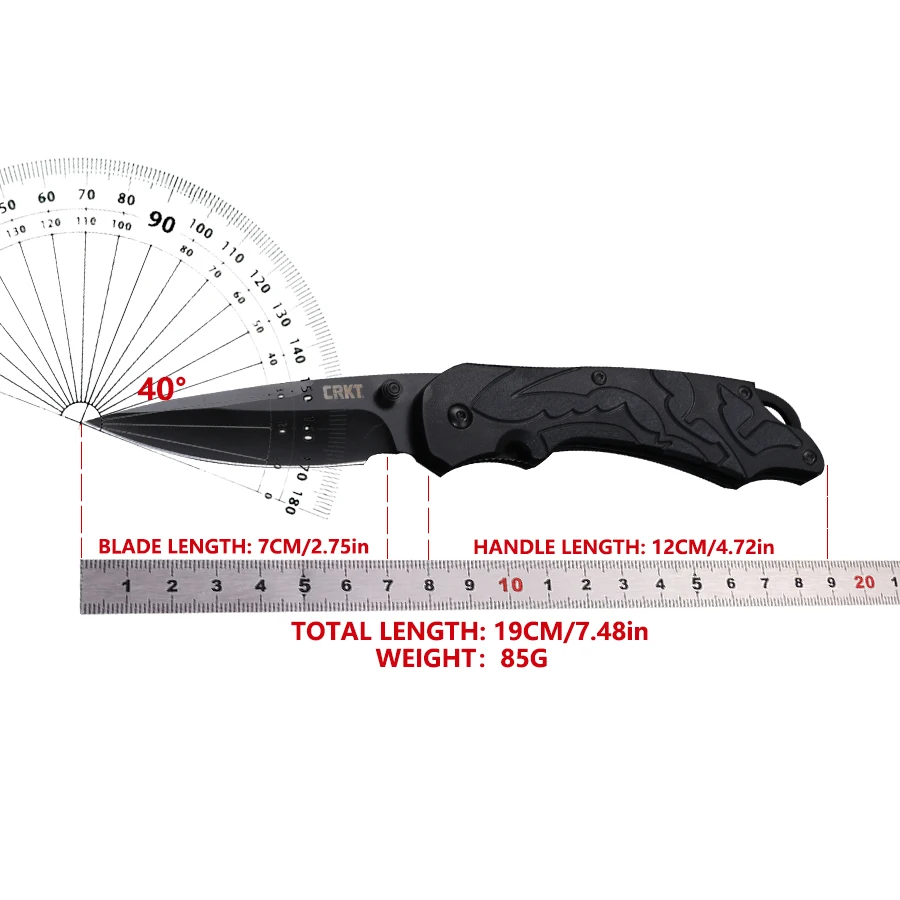 CRKT 7116 Moxie EDC Folding Pocket Knife Military Ourdoor Combat Knives, 3.22'' Black Blade Edc Forces Hunter Multi Hand Tool
