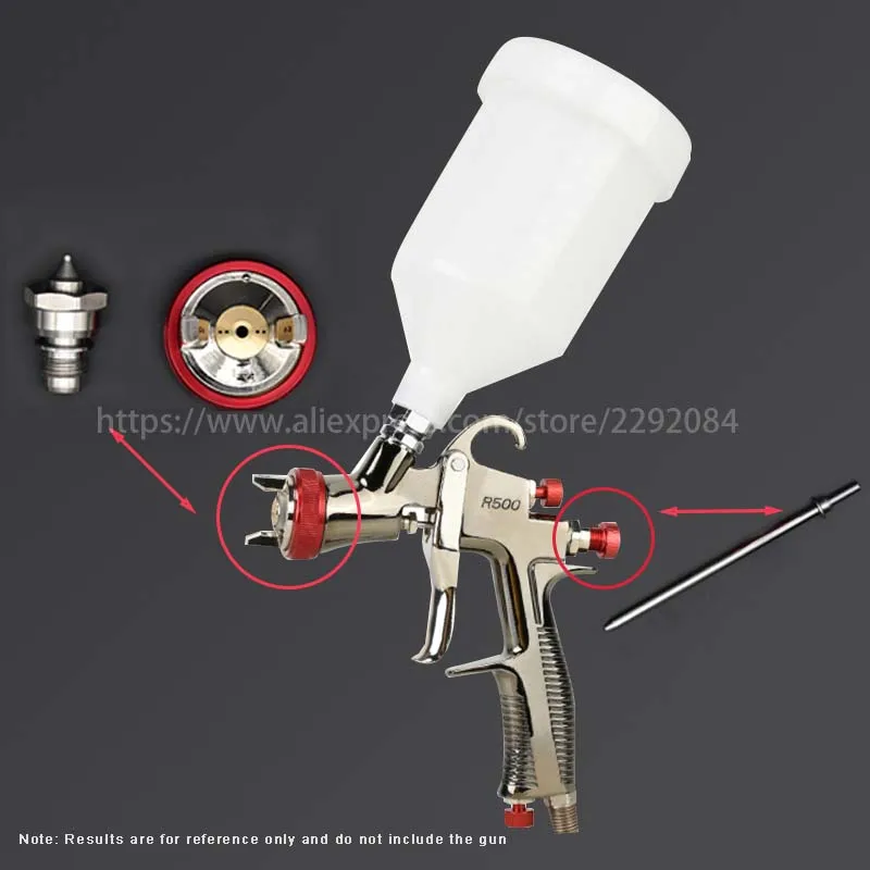 Description Picture 2 of item1.3/1.5/1,7/2.0mm Nozzle Air Cap Set for R500 Spray Gun LVLP Paint Gun accessories Car Repairing Parts For Airbrush Sprayer Tool