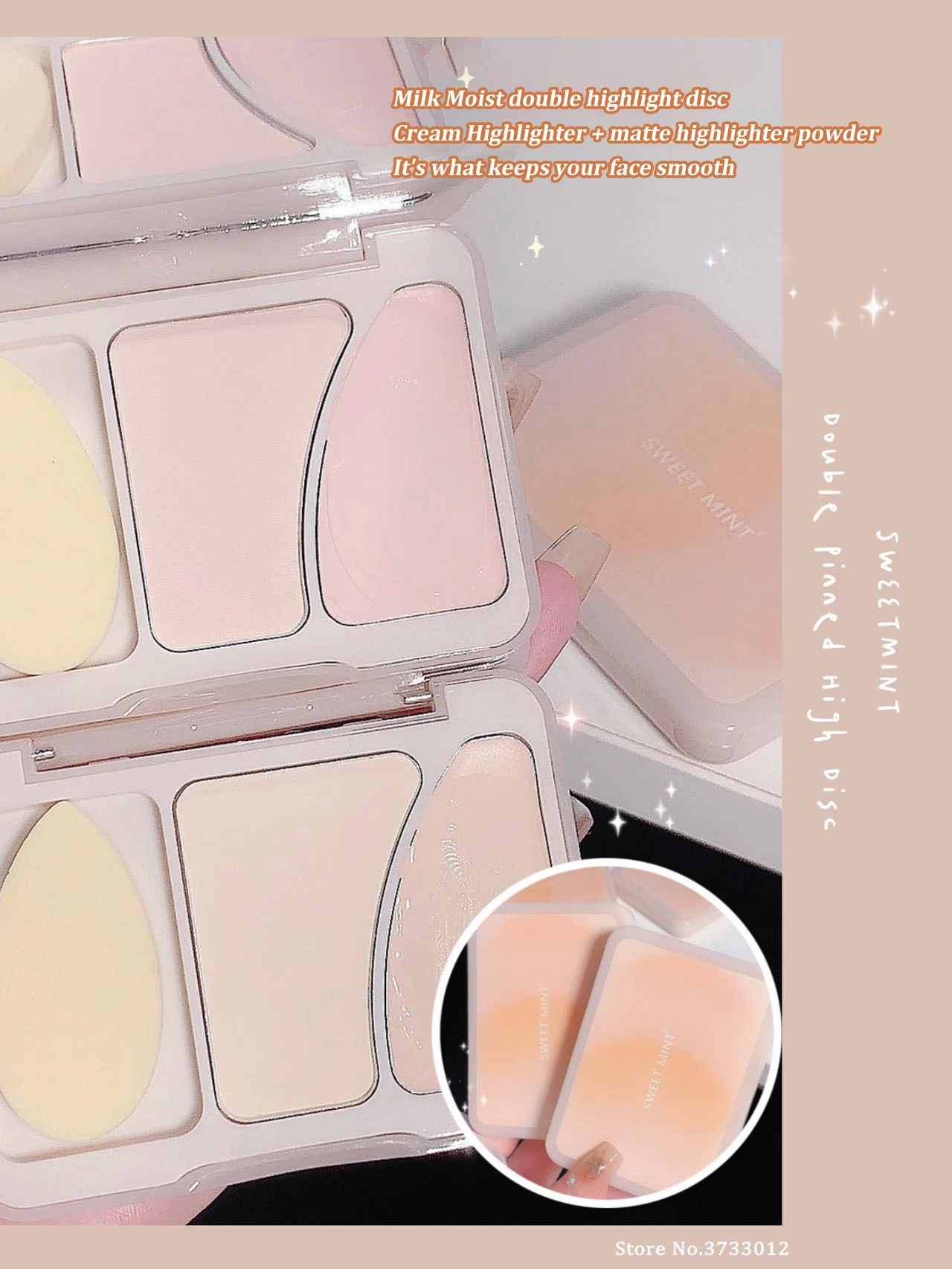 Description Picture 3 of itemCreamy Double Texture Highlighters Palette Makeup Face Concealer Matte Brightening High Gloss Powder Waterproof Natural Tone