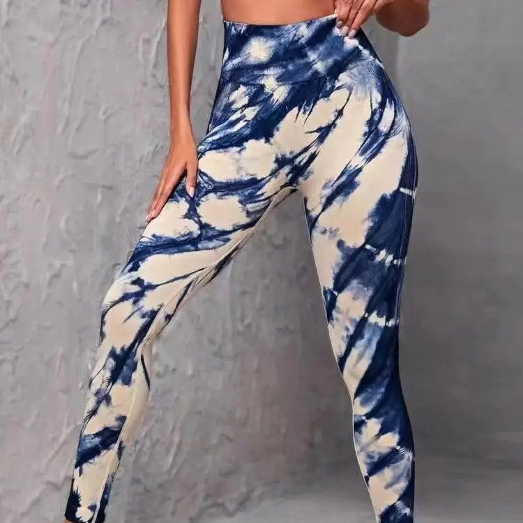 Description Picture 5 of itemSeamless Printed Tie Dye Leggings Women Fitness Tights High Waist Elastic Knitting Outdoor Running Hip Liftting Yoga Pants
