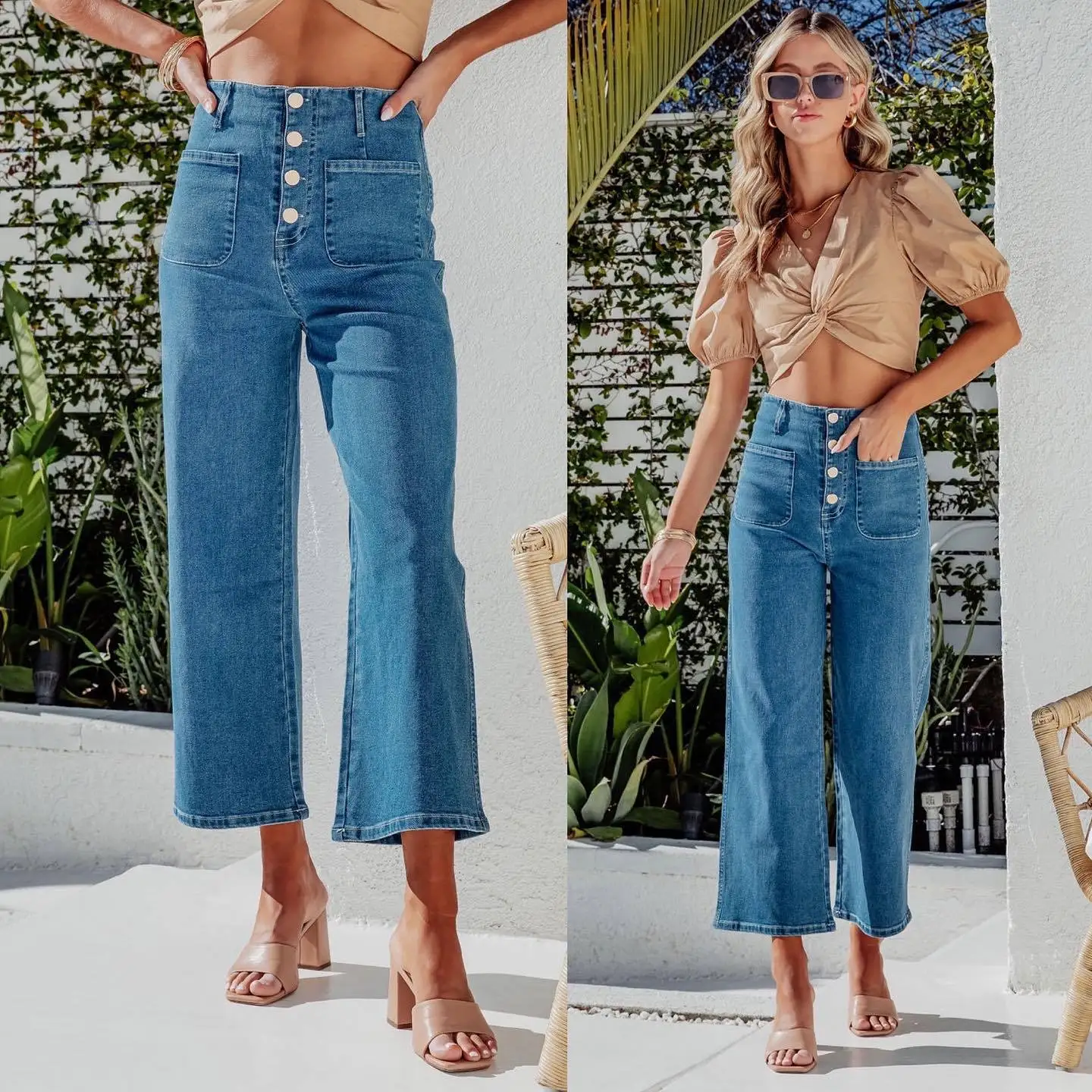 Description Picture 4 of itemVintage Loose Women's Jeans Casual Wide Leg Ankle-length Streetwear Y2k High Waist Button Decoration Denim Trousers