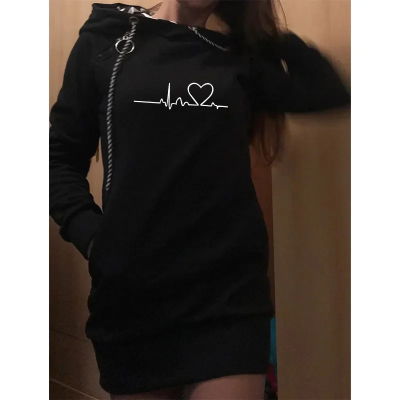Description Picture 3 of itemWomen Fashion Long Sleeve Hoodie Dresses Autumn Winter Hooded Sweater dress Slim Fit Pullovers Long Sweatshirt