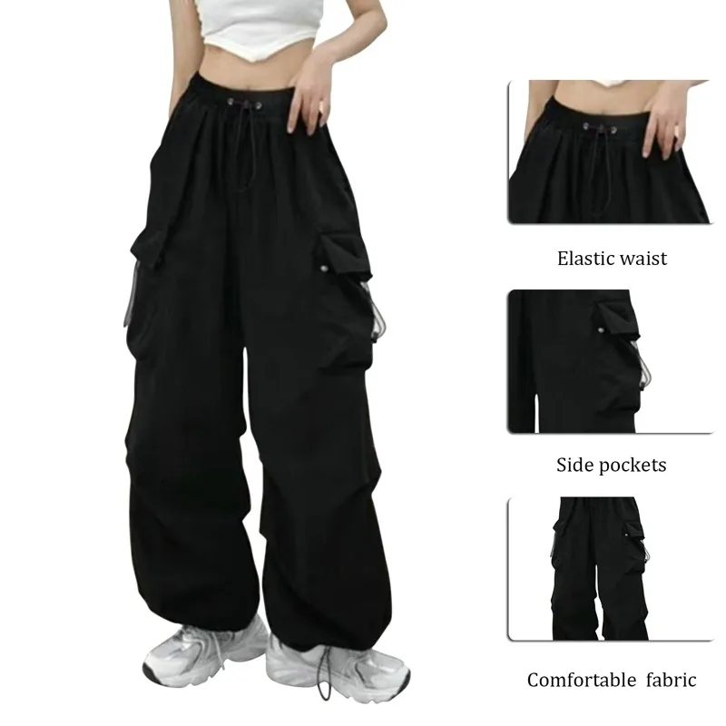 Description Picture 6 of item2023 Autumn Fashion Casual Pants Women Retro Workwear Baggy Straight Trousers Wide Leg Pockets Joggers Trousers Y2k Streetwear
