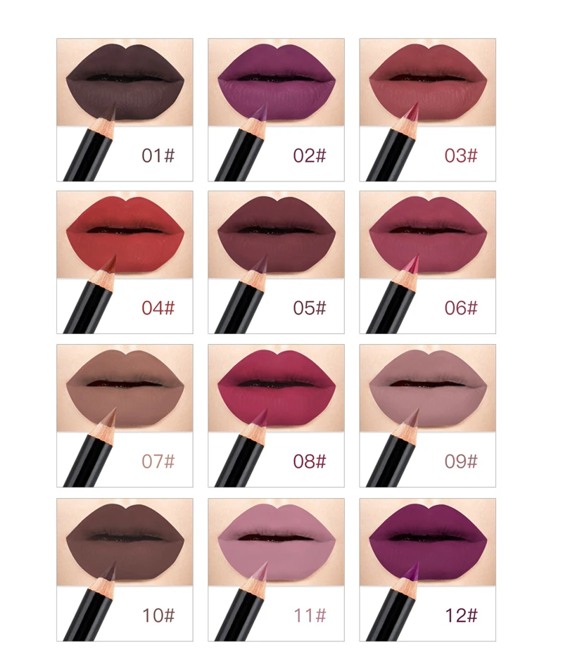 12 Colors Cosmetic Lipstick Pen Matte Long Lasting Pigments Waterproof Lady Charming Lip Liner Contour Makeup Lipstick Tool