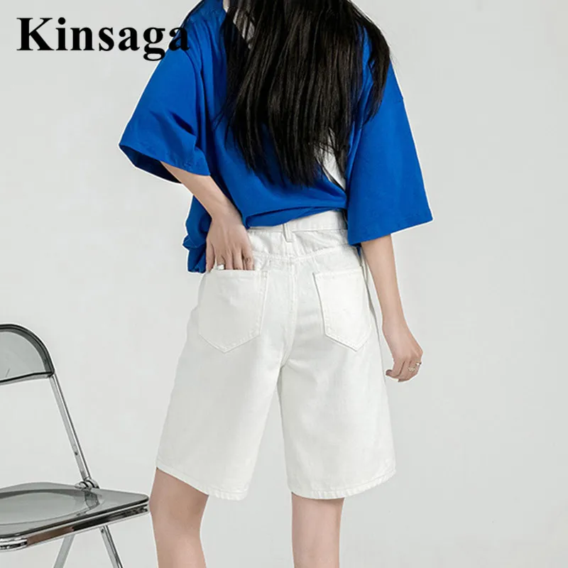 Description Picture 6 of itemBoyfriend Fifth Demin Shorts 4xl Women Harajuku Street White Loose Straight Leg Five Point Jeans Pants Chic Knee Length Bottoms