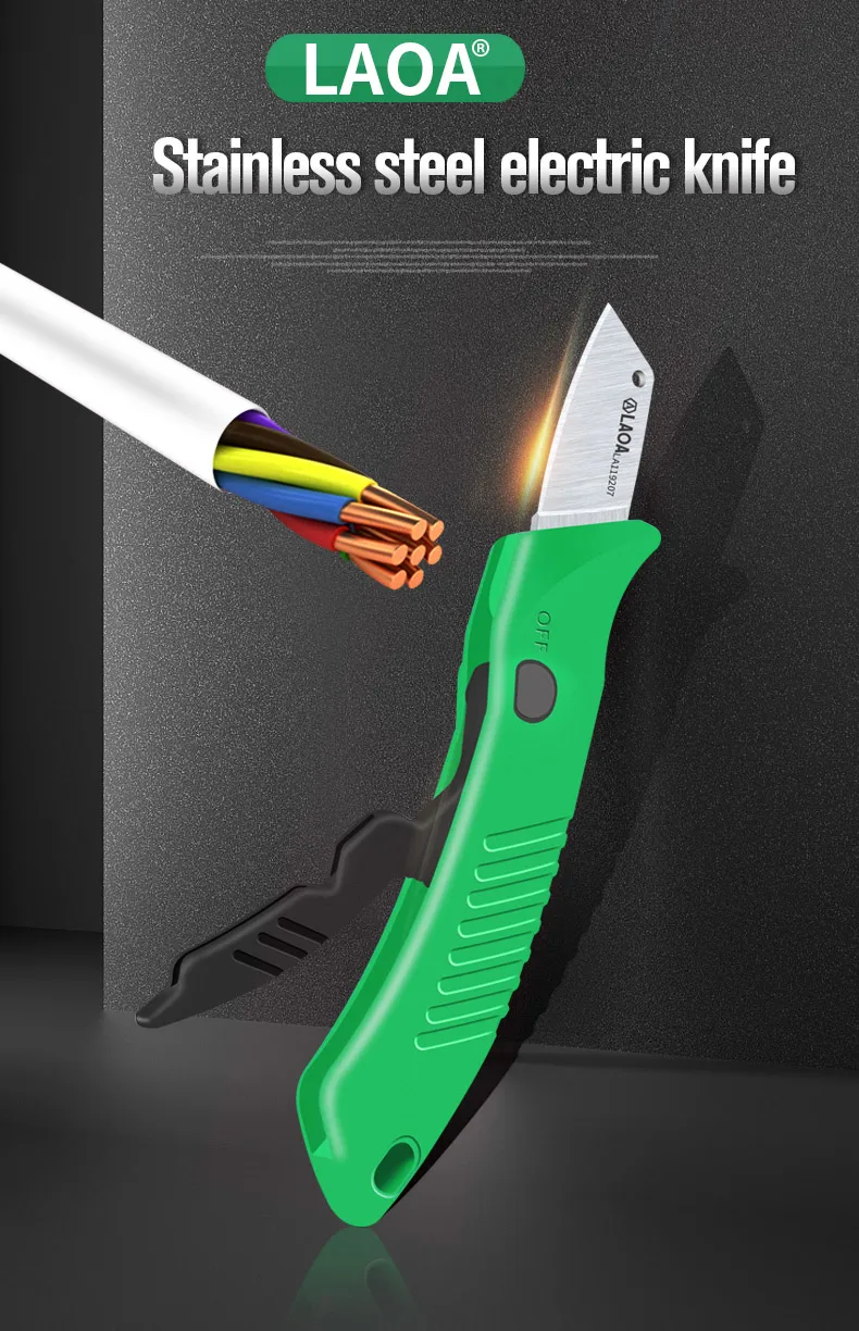 Description Picture 2 of itemLAOA Electrician Cable Stripping Knife Stainless Wire Cutter Stripper Utility Knife Rubber Handle Hand Tools