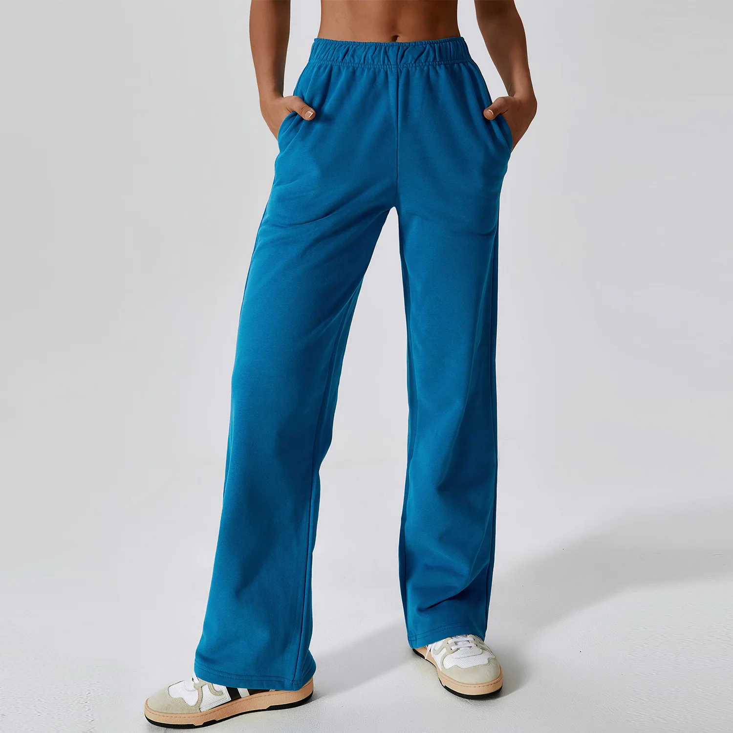 Autumn Joggers Sweatpants Fleece Thicken Straight Wide Leg Pants Women Vintage Solid Casual Soft Trousers Streetwear 2023