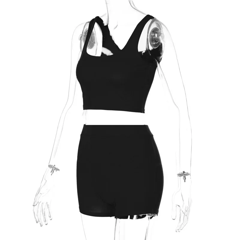 Description Picture 6 of itemBlack Short Sets Womens Outfits Spring Summer Sleeveless Tank Tops Hip Lift Shorts Sportswear Two Piece Sets Fashion Streetwear