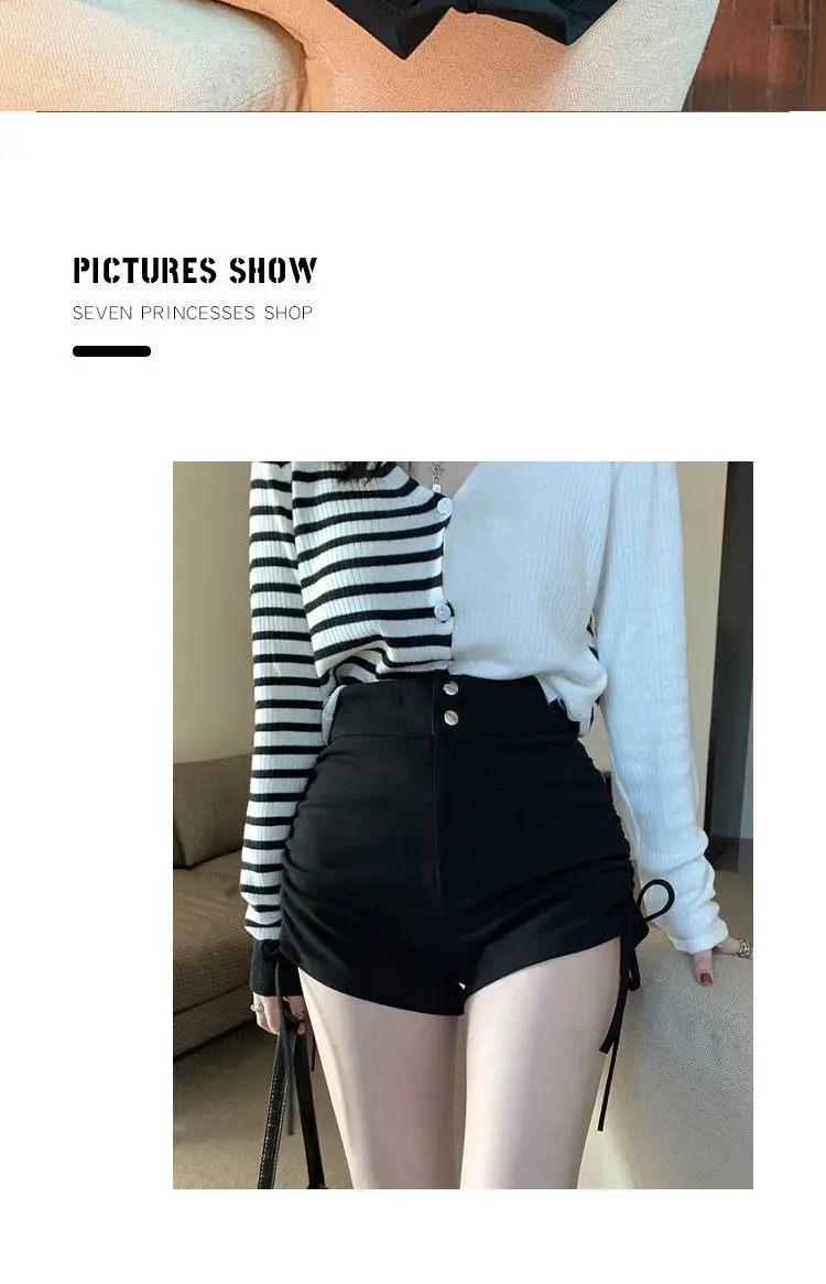 Description Picture 4 of itemSexy Club Shirring High Waist Slim Shorts Woman 2023 Summer New Korean Fashion Street All-match Folds Zipper Button Casual Short